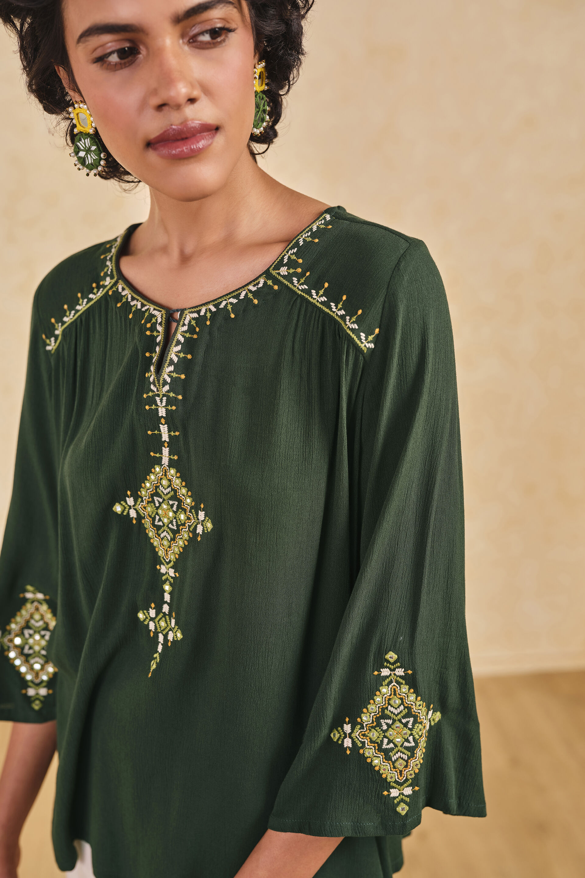 Green Embroidered Short Top, Green, image 6